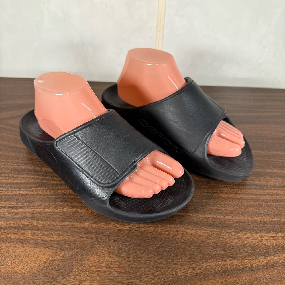 Oofos Ooahh Sport Slide Sandal Black Rubber Adjustable Size EU 39 Womens 8 Men 6